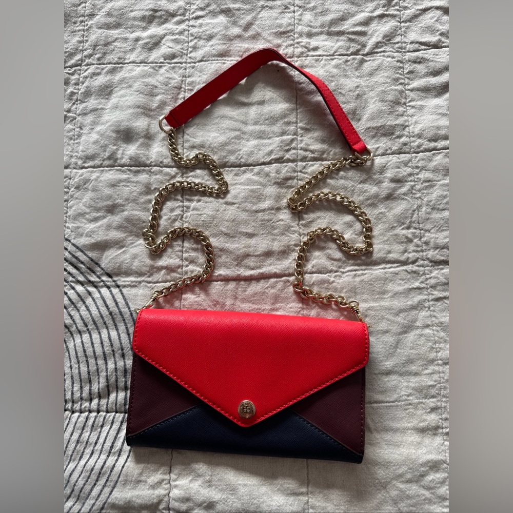 Rebecca Minkoff Colorblocked Crossbody Wallet Purse w/ Gold Tone Removable Chain
